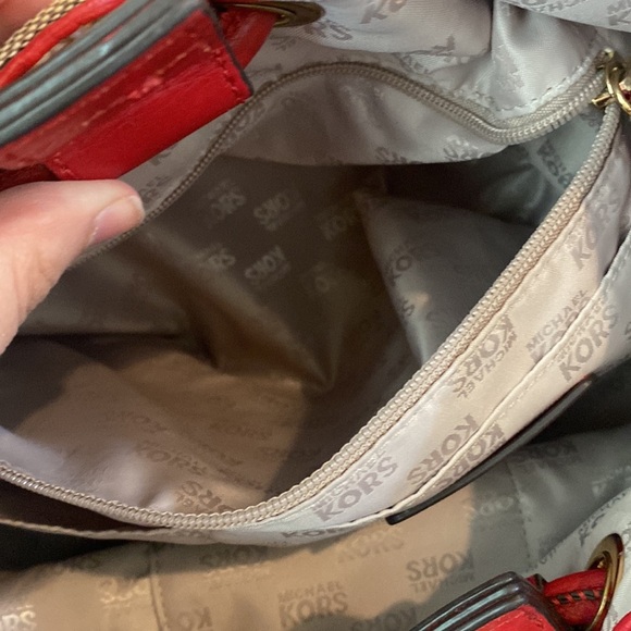 Michael Kors signature jacquard Medium East West Ring Tote BG / EB / Red - Picture 13 of 14